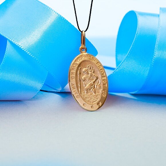 X-Large Real 10K Solid Gold Saint Christopher Protection Pendant Stamped 10K - Picture 4 of 7